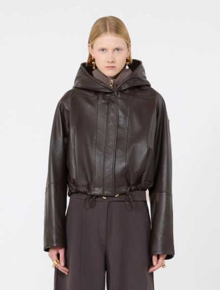 Leather bomber jacket - CHOCOLATE - Sportmax - 2