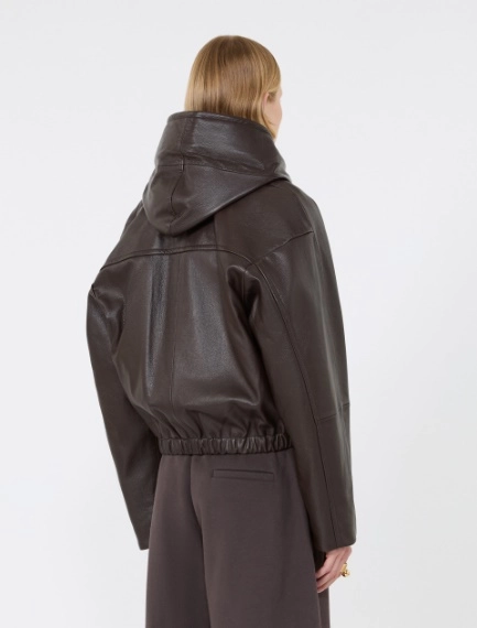 Leather bomber jacket - CHOCOLATE - Sportmax - 3