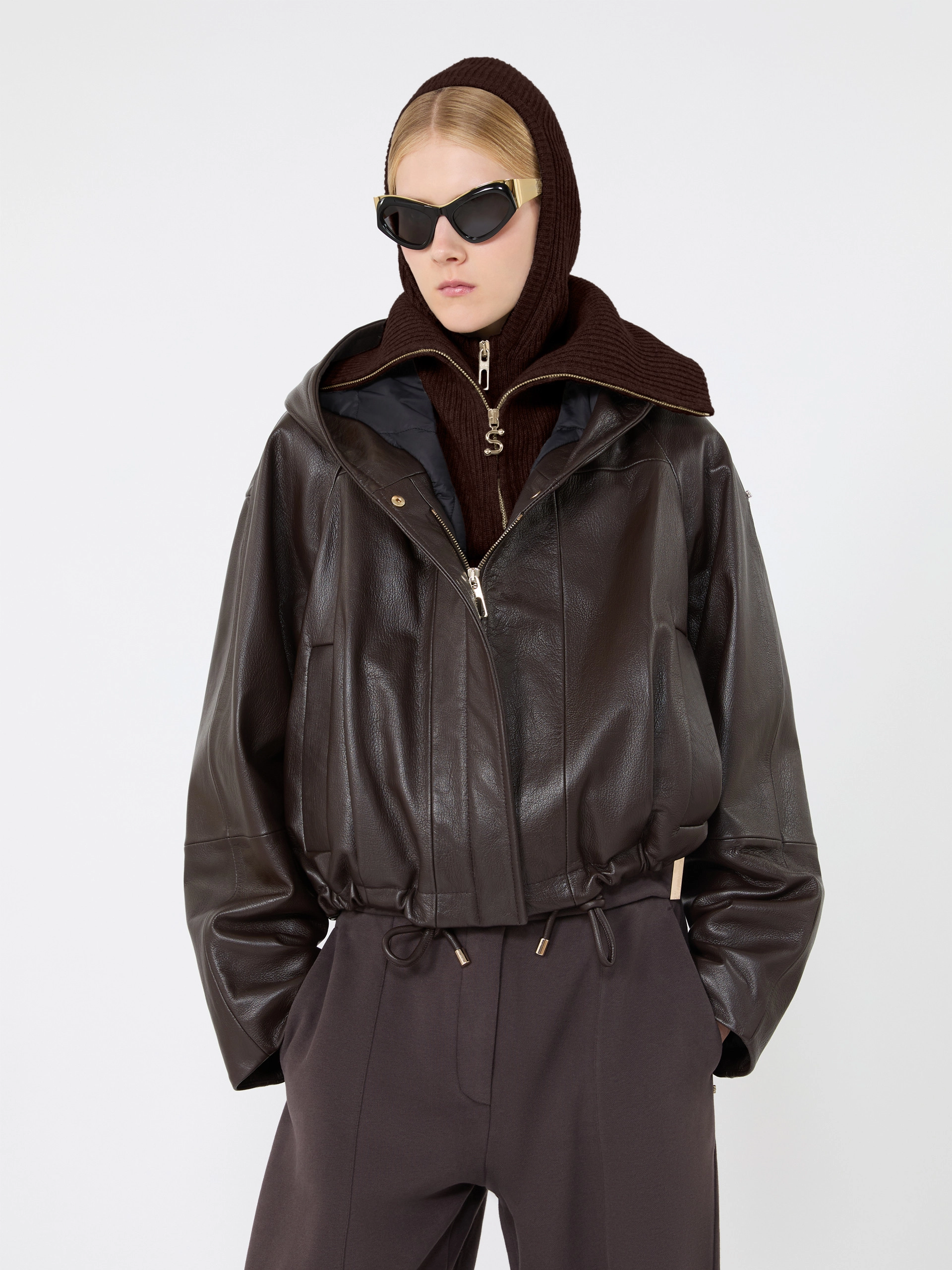 Leather bomber jacket - CHOCOLATE - Sportmax - 4
