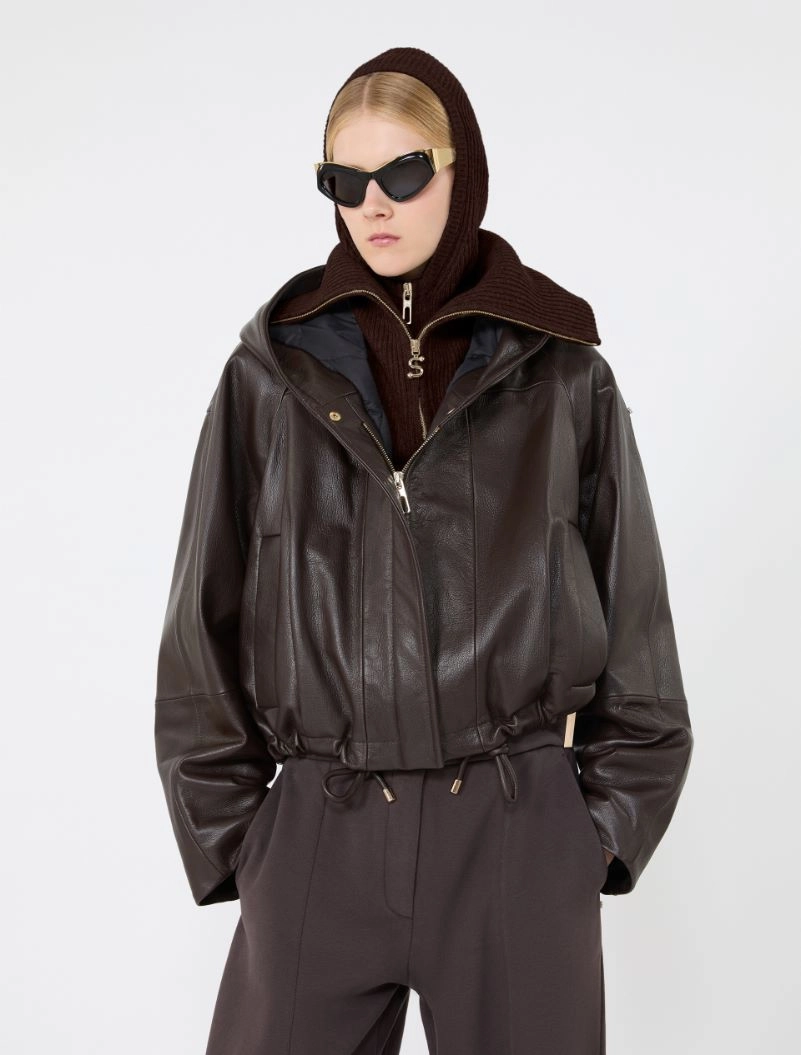 Leather bomber jacket - CHOCOLATE - Sportmax - 4