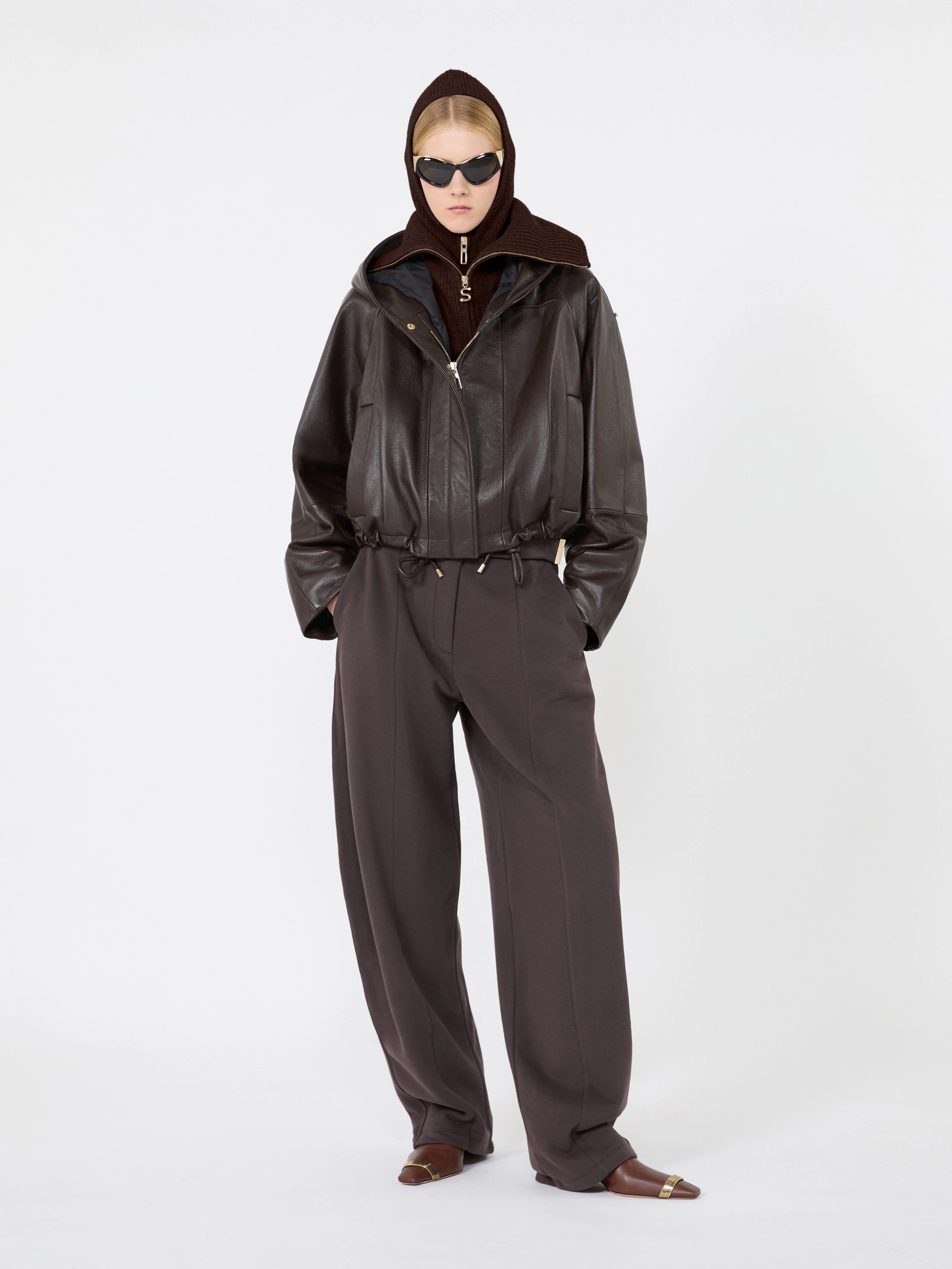 Leather bomber jacket - CHOCOLATE - Sportmax