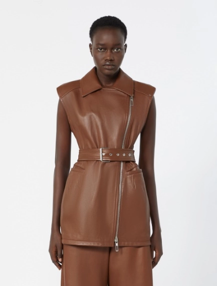 Sleeveless nappa leather jacket - BROWN - Sportmax - 2