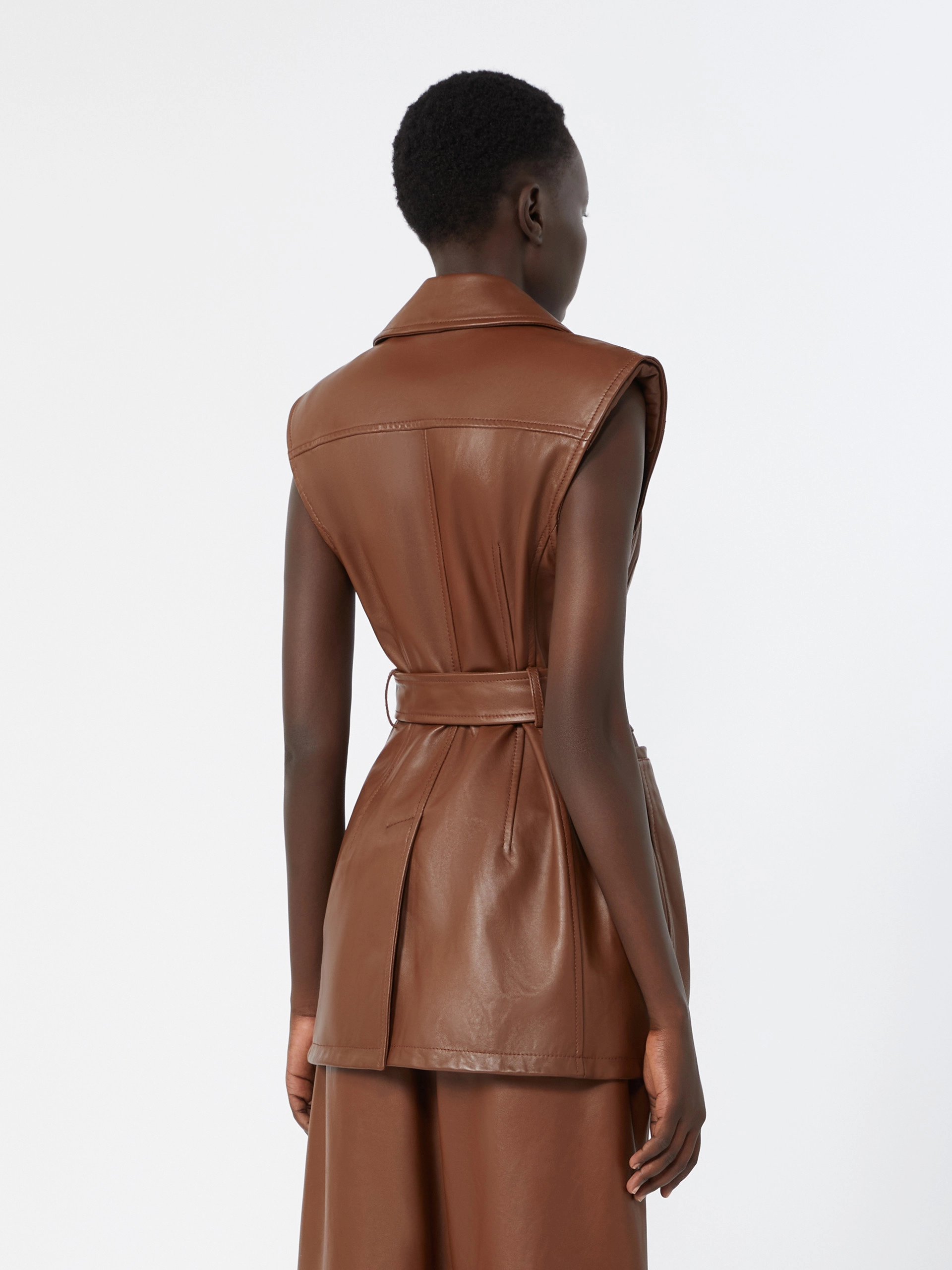 Sleeveless nappa leather jacket - BROWN - Sportmax - 3