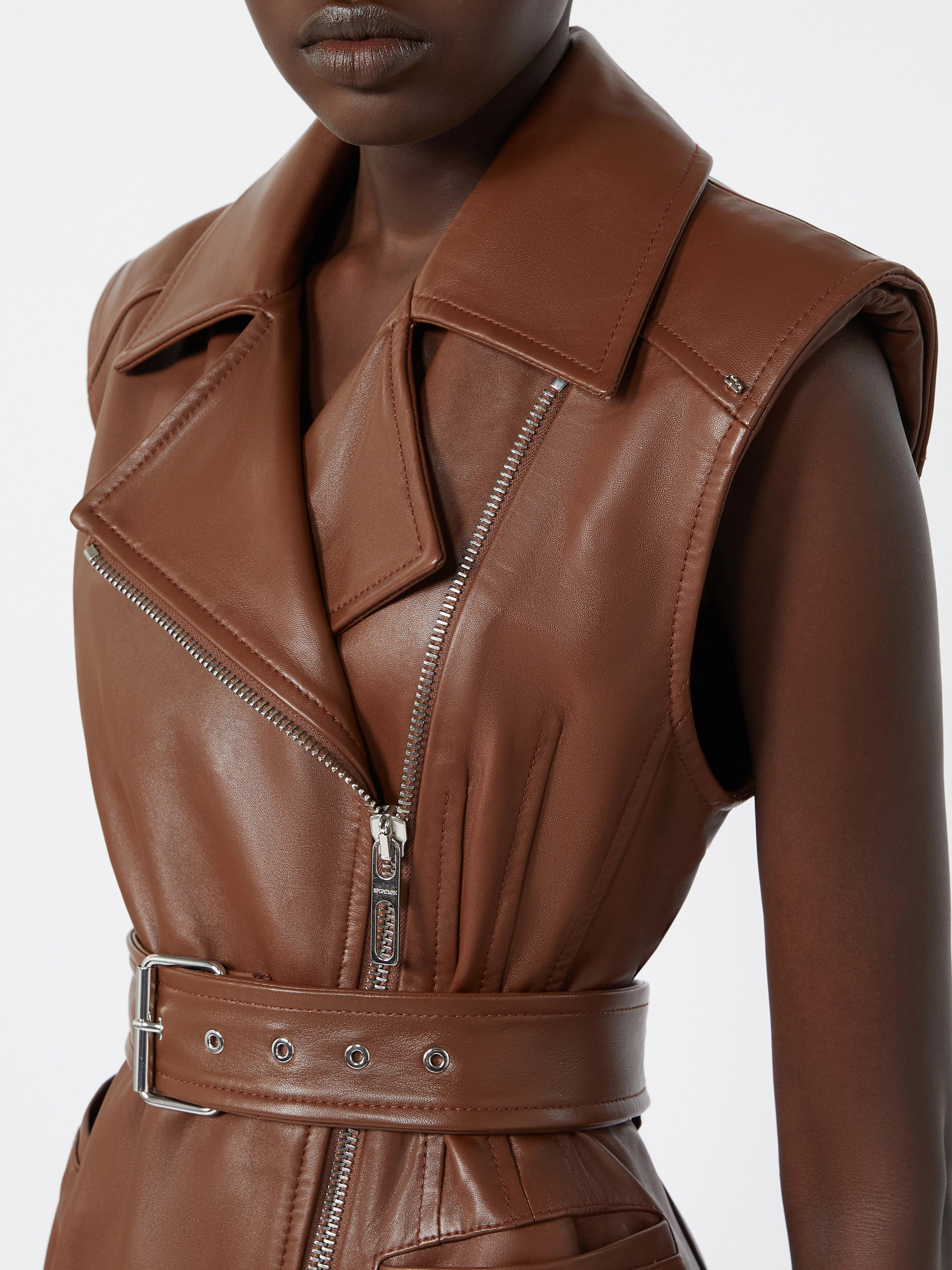 Sleeveless nappa leather jacket - BROWN - Sportmax - 5