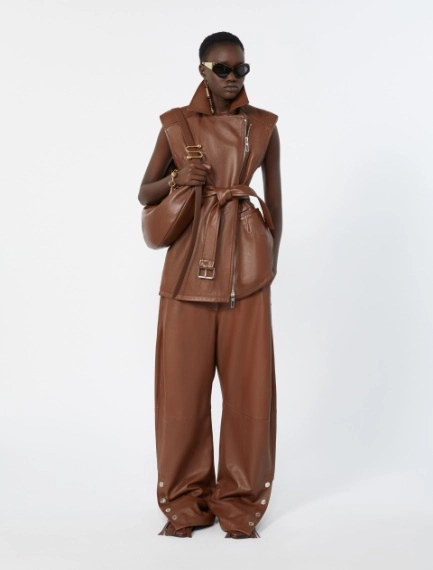 Sleeveless nappa leather jacket - BROWN - Sportmax - 1