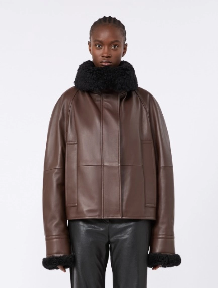 Short padded leather jacket - COFFEE - Sportmax - 2
