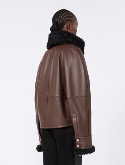 Short padded leather jacket - COFFEE - Sportmax - 3