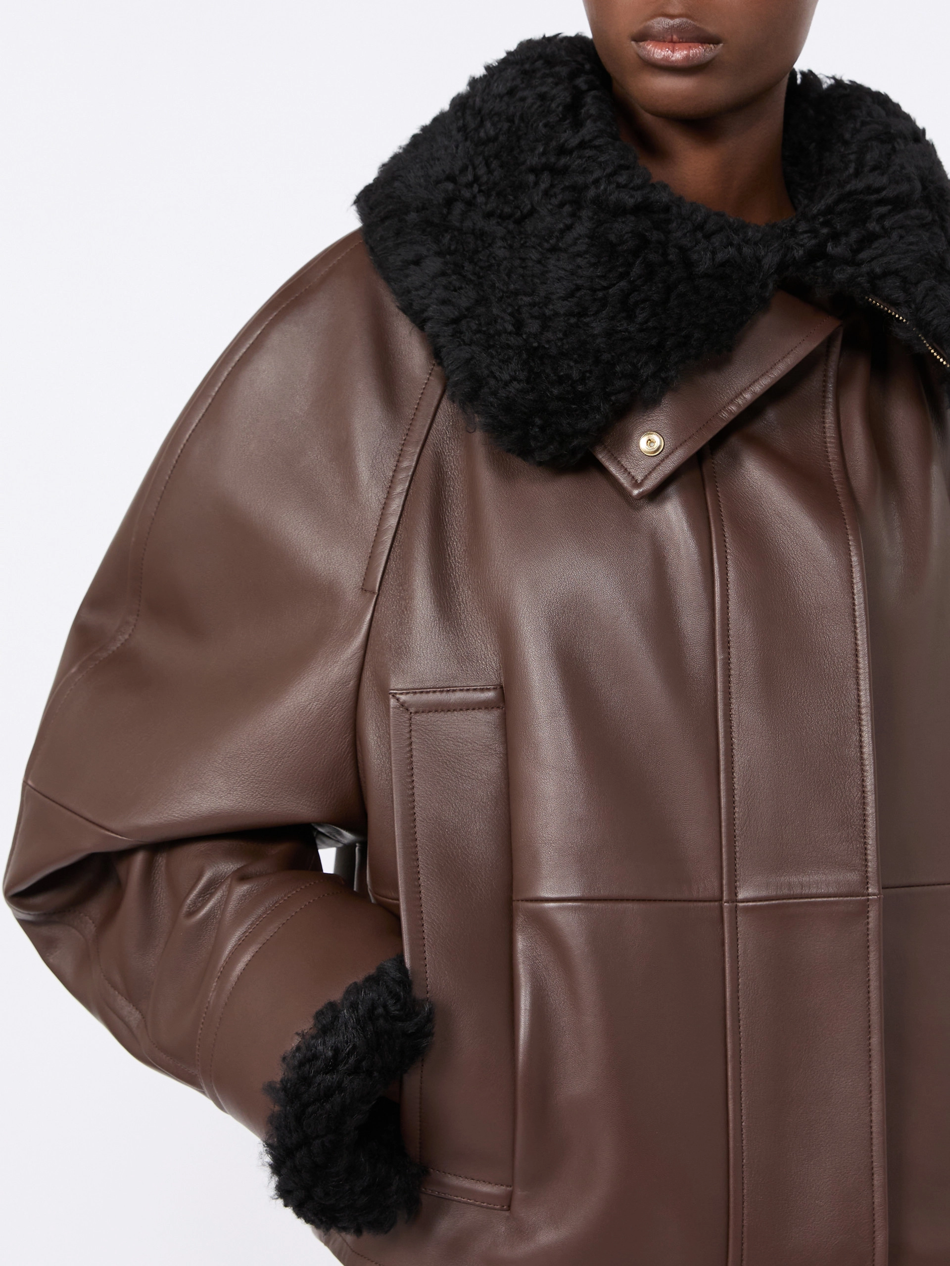 Short padded leather jacket - COFFEE - Sportmax - 5