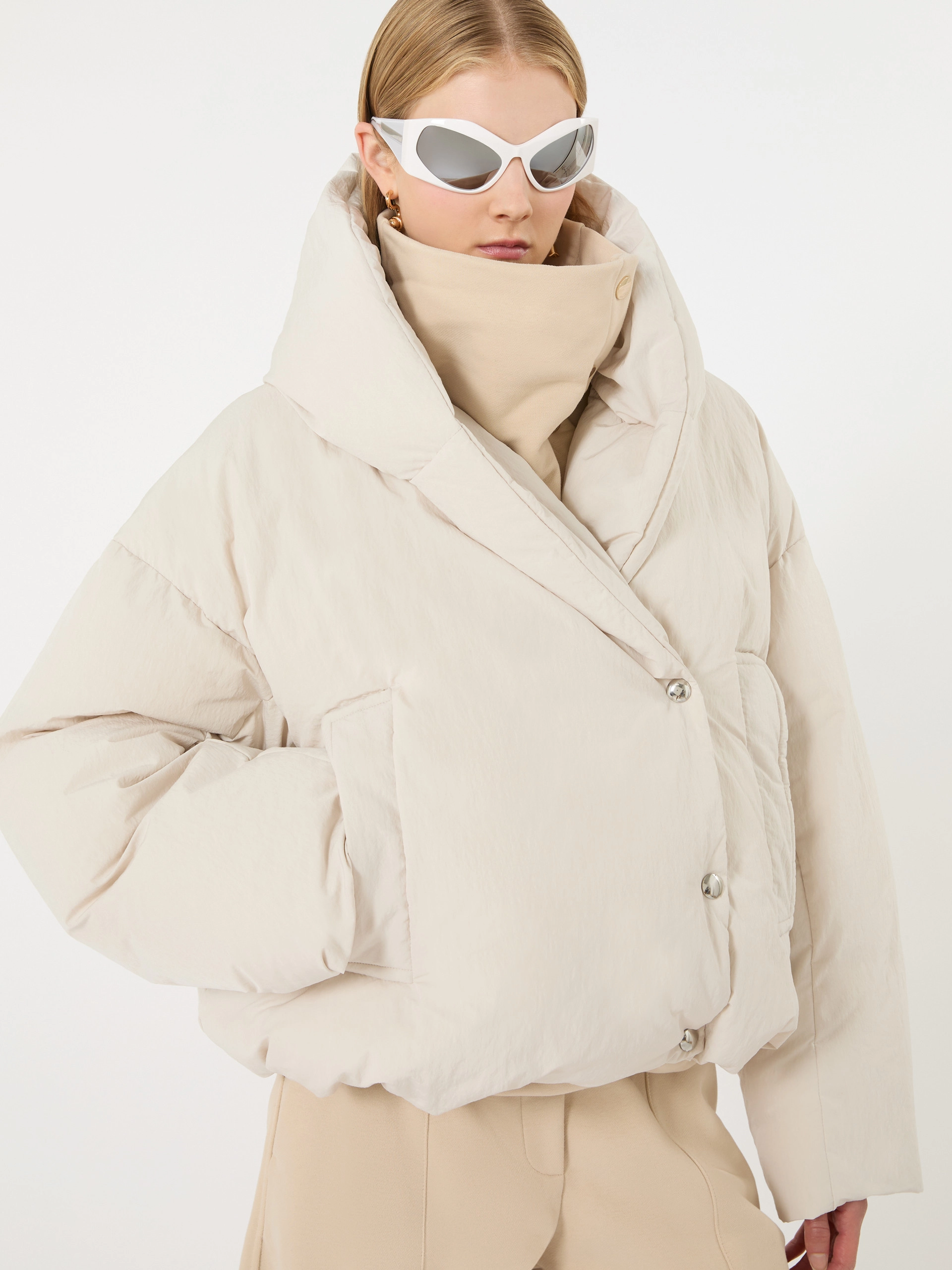 Short crinkled fabric down jacket - IVORY - Sportmax - 4