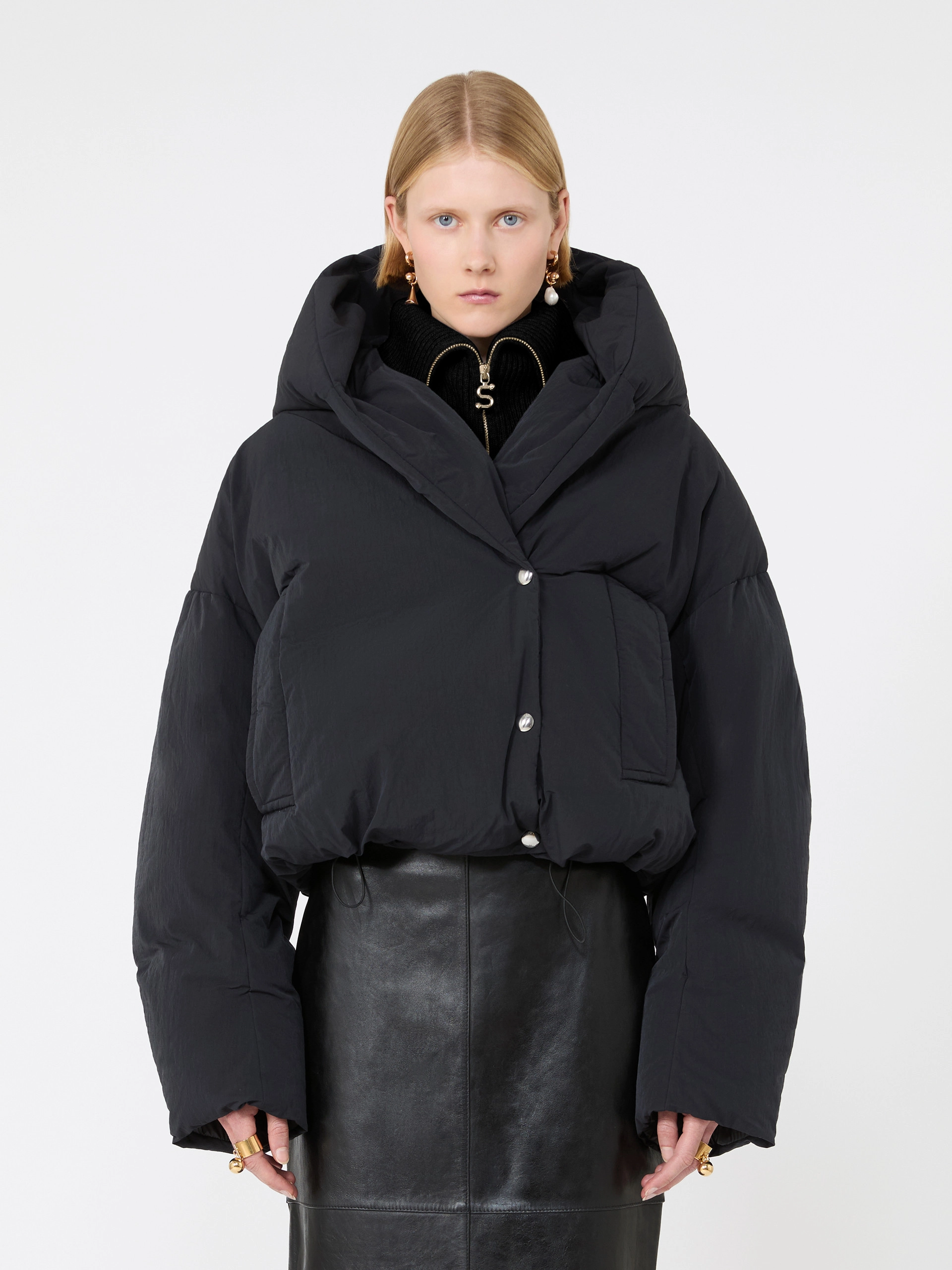 Short crinkled fabric down jacket - BLACK - Sportmax - 2
