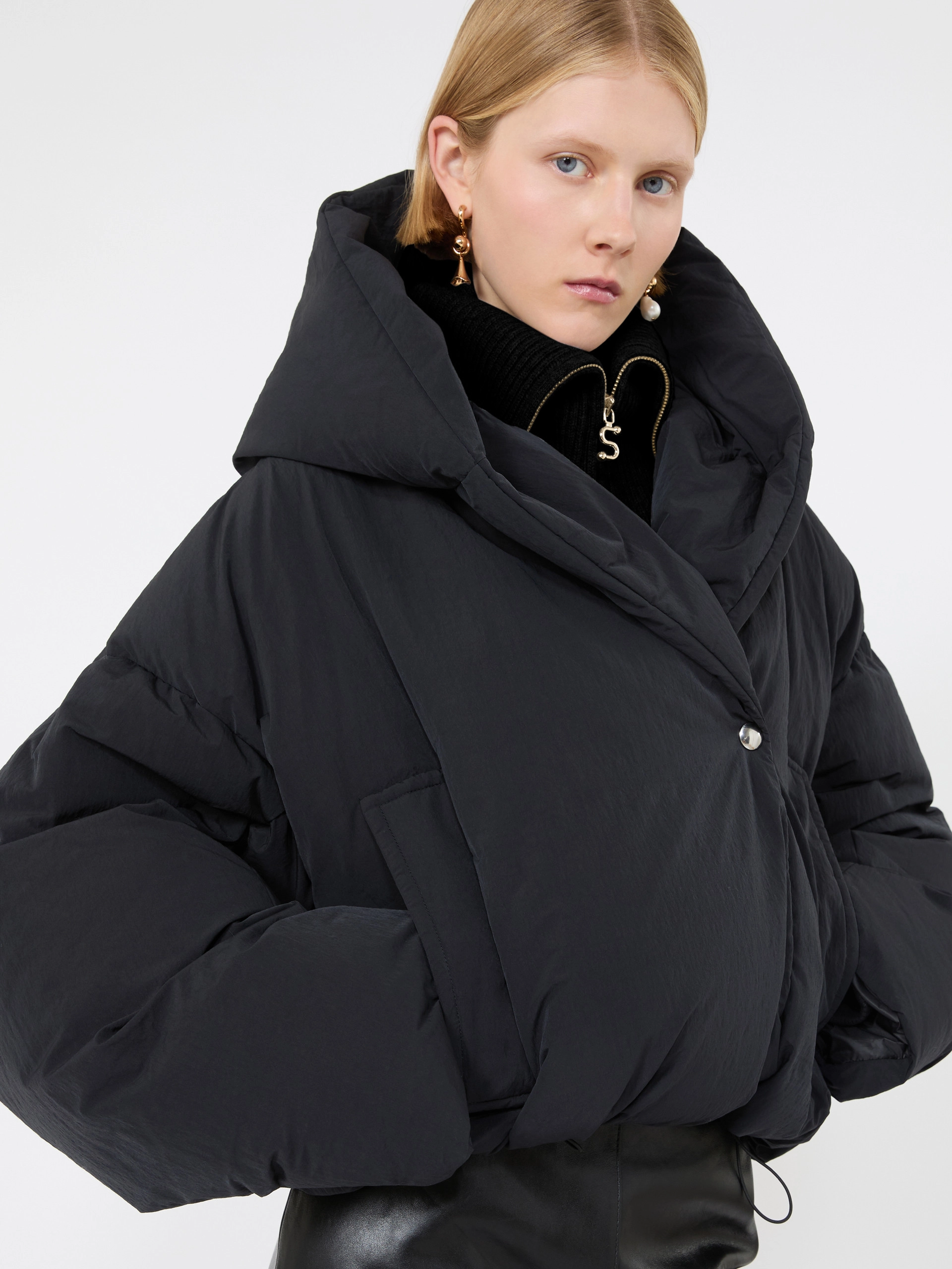 Short crinkled fabric down jacket - BLACK - Sportmax - 4