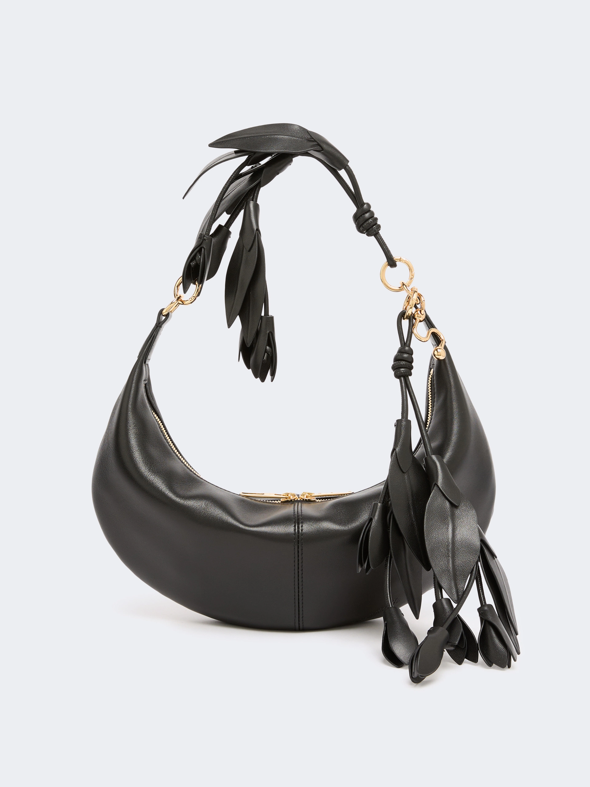 Nappa leather hobo bag with a flower decoration - BLACK - Sportmax - 4