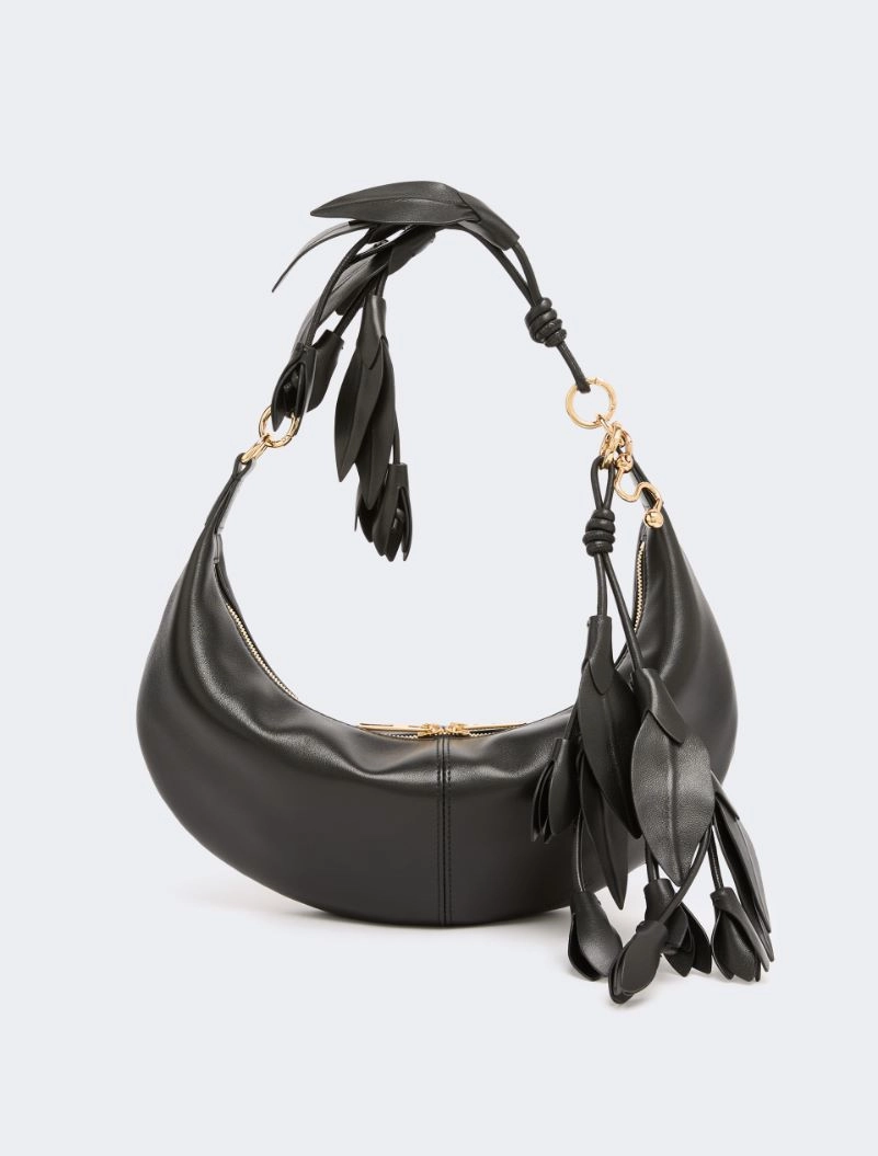 Nappa leather hobo bag with a flower decoration - BLACK - Sportmax - 4