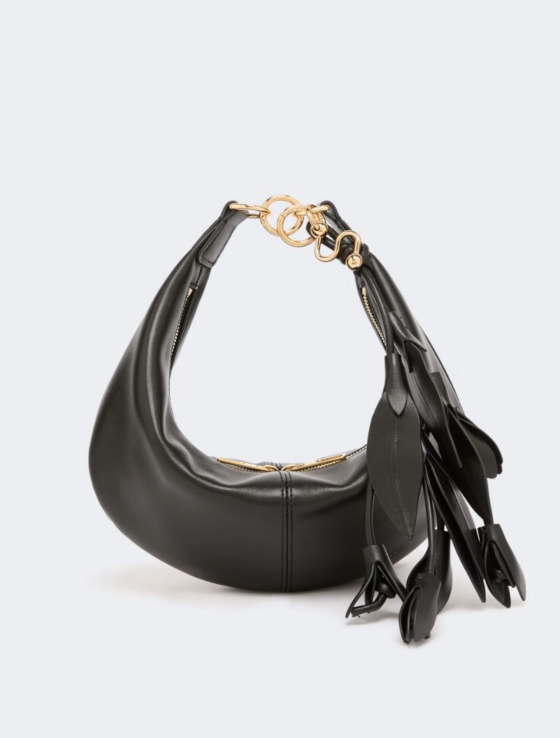 Nappa leather hobo bag with a flower decoration - BLACK - Sportmax - 5