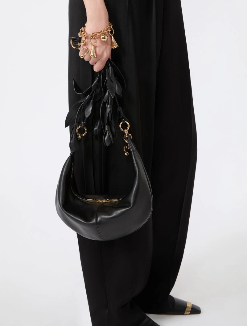 Nappa leather hobo bag with a flower decoration - BLACK - Sportmax - 7