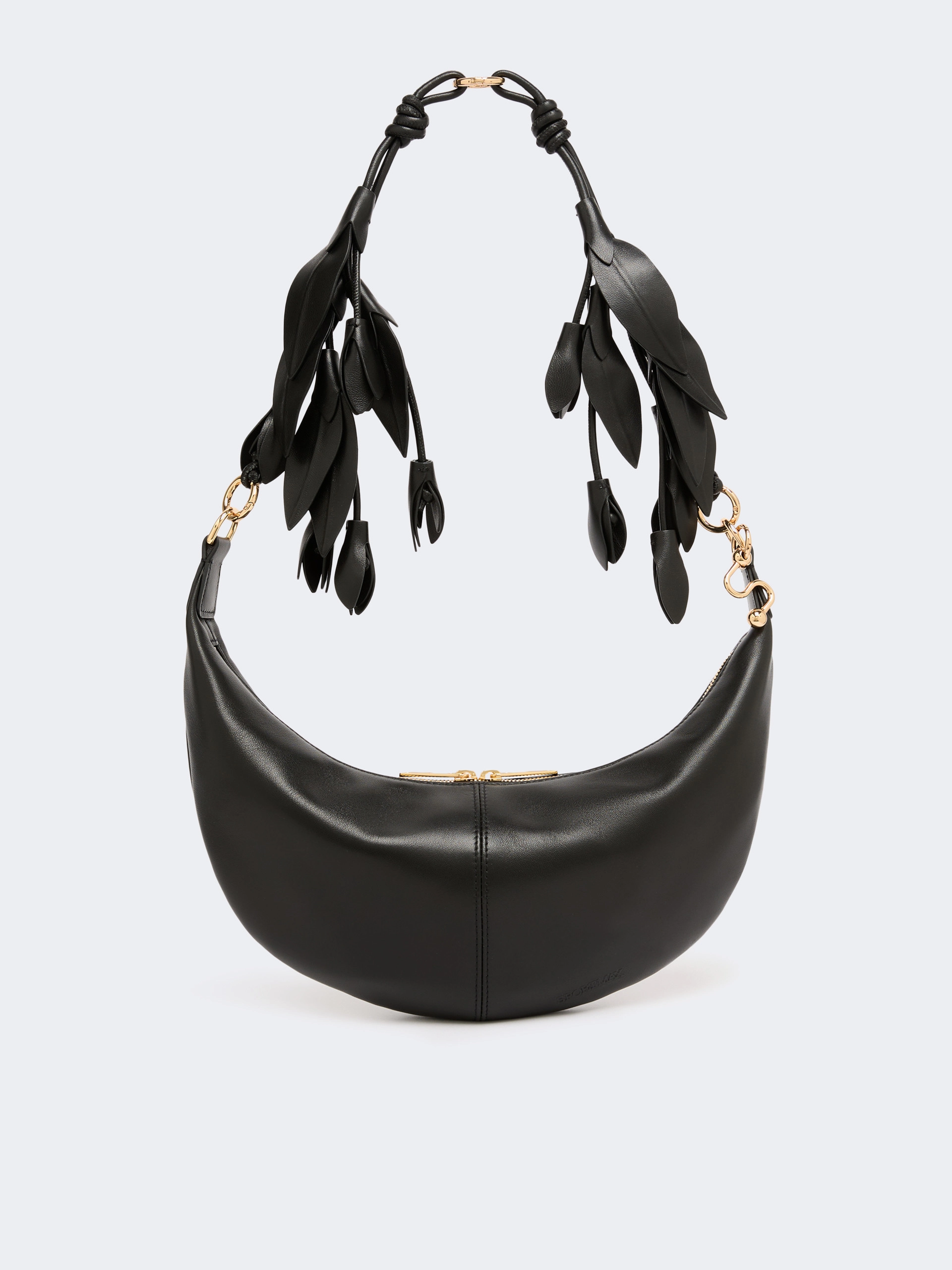 Nappa leather hobo bag with a flower decoration - BLACK - Sportmax
