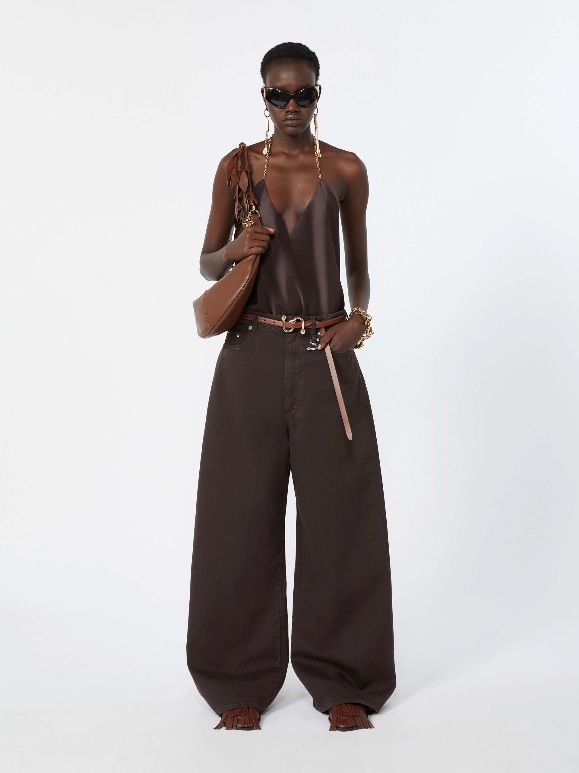 Nappa leather hobo bag with a flower decoration - BROWN - Sportmax - 8