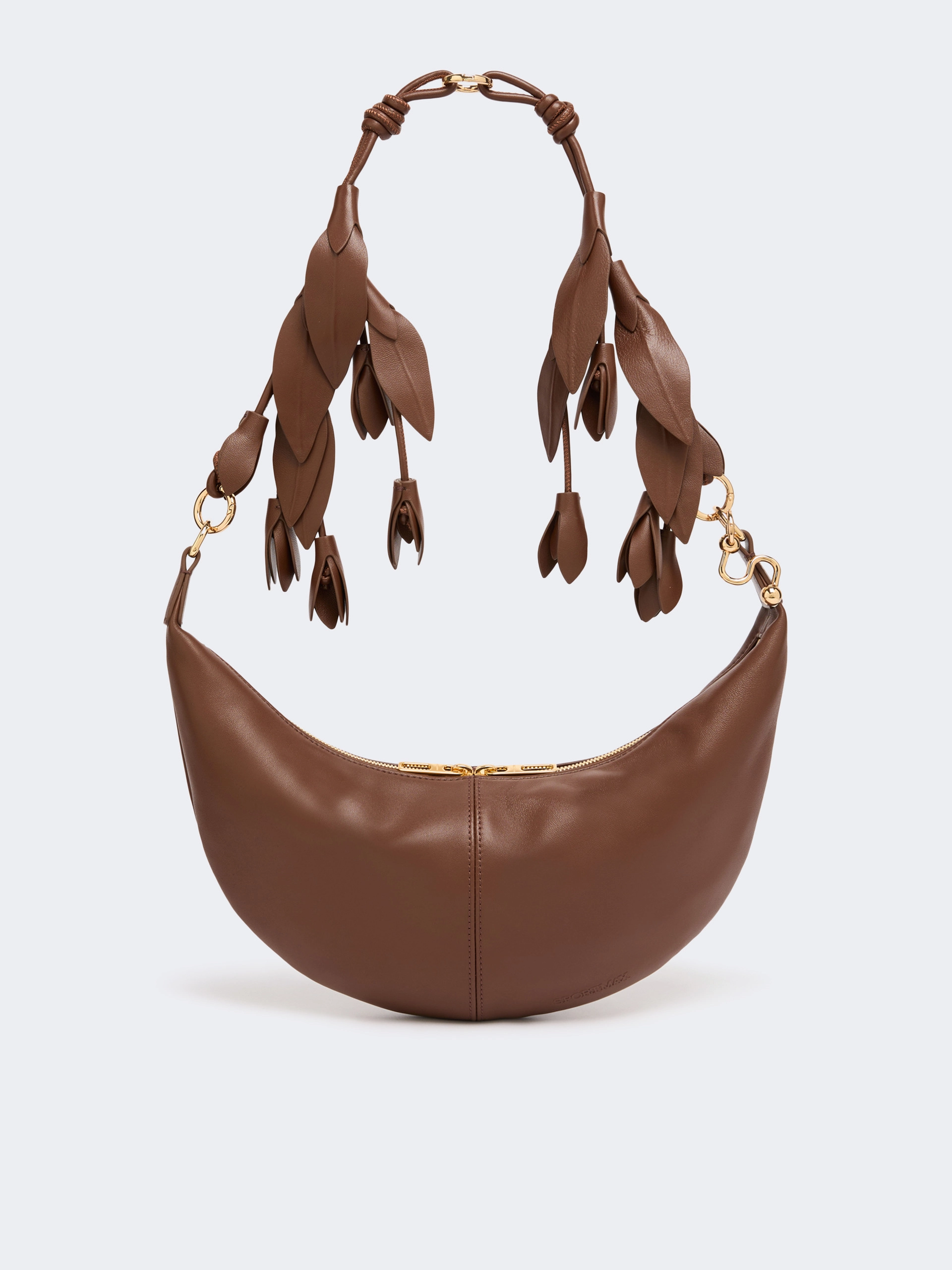 Nappa leather hobo bag with a flower decoration - BROWN - Sportmax