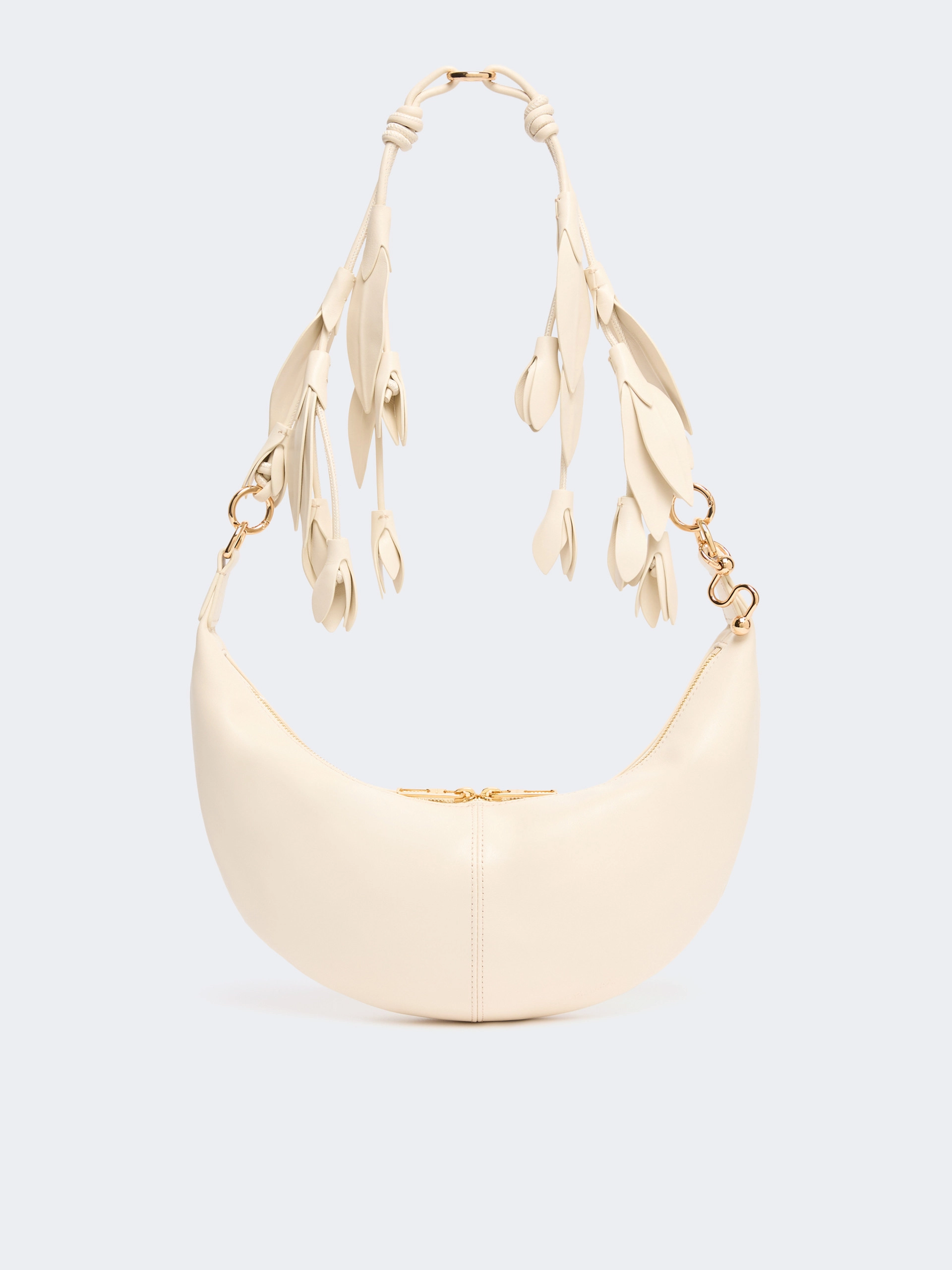 Nappa leather hobo bag with a flower decoration - VANILLA - Sportmax