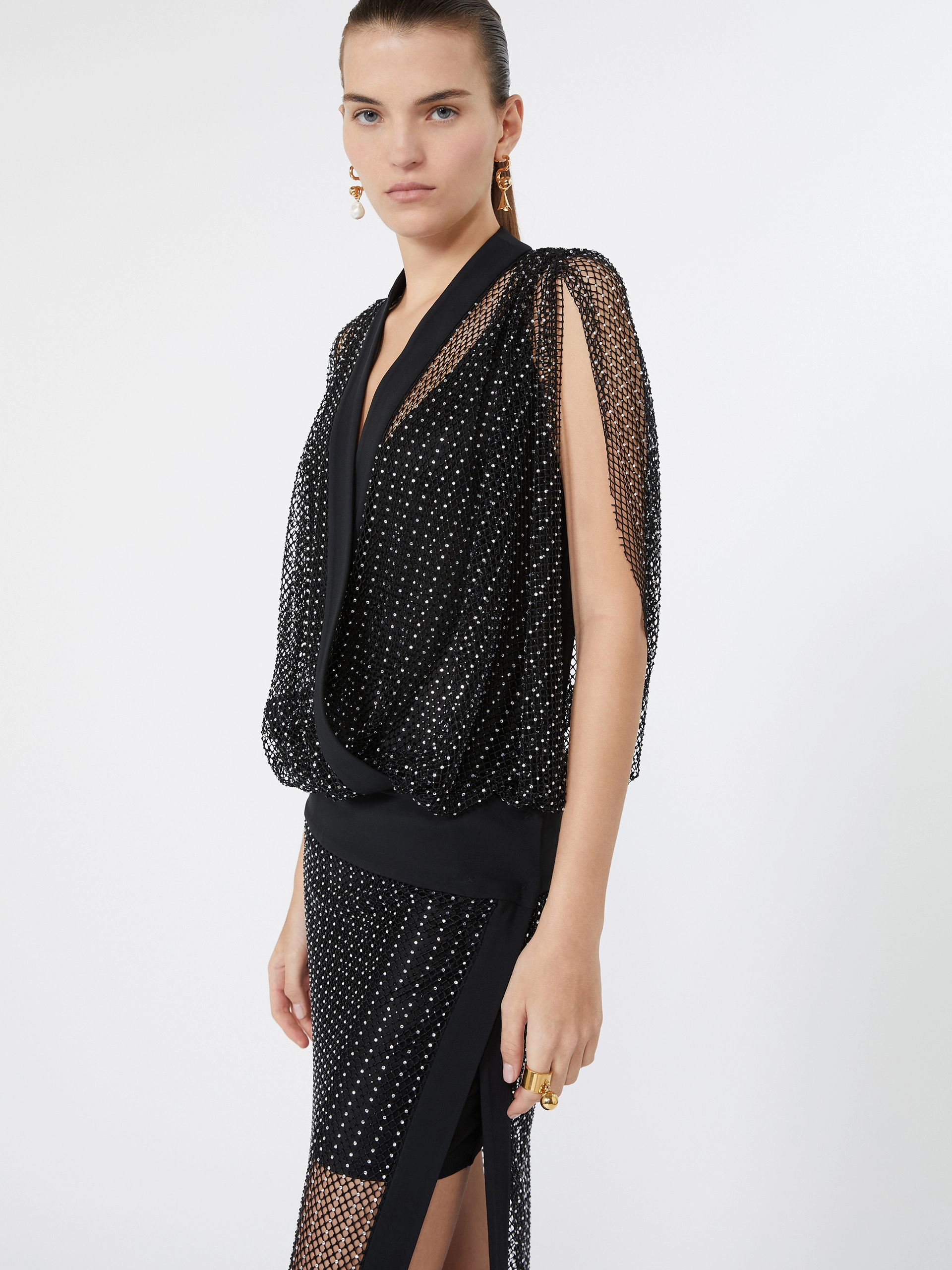 Abito lungo in jersey e strass - NERO - Sportmax - 4