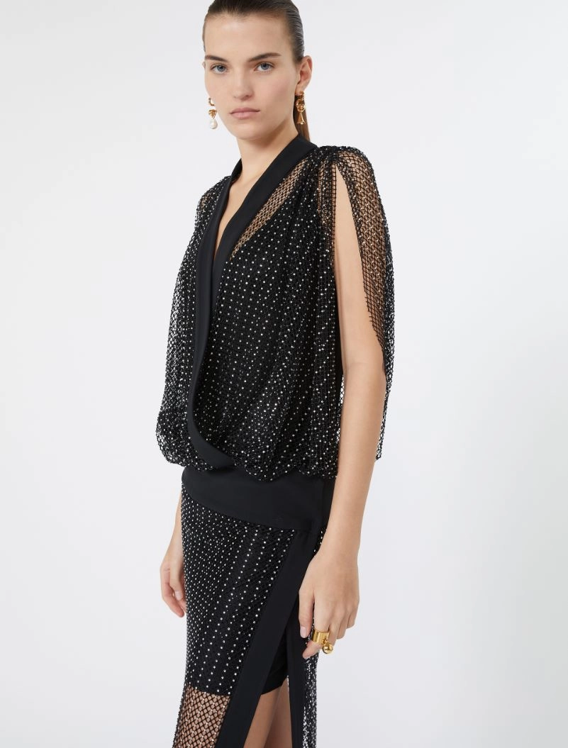 Abito lungo in jersey e strass - NERO - Sportmax - 4
