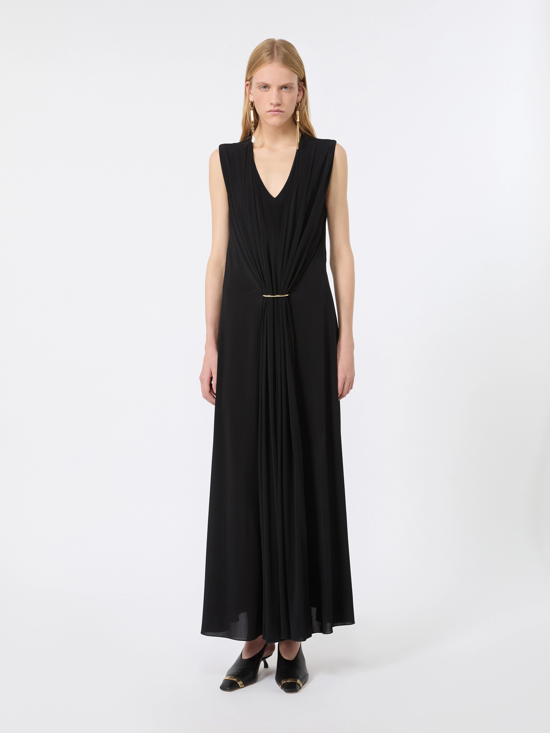 Sleeveless draped viscose jersey dress - BLACK - Sportmax - 2