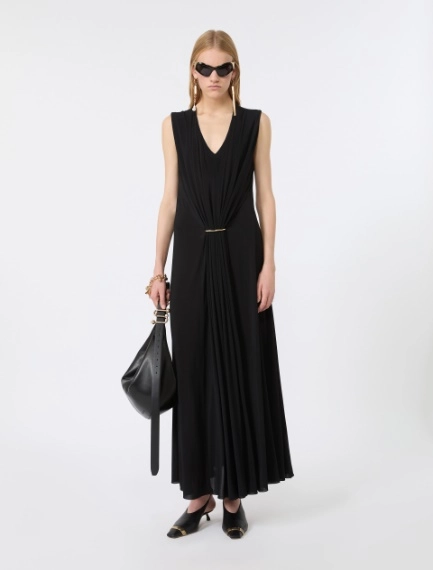 Sleeveless draped viscose jersey dress - BLACK - Sportmax