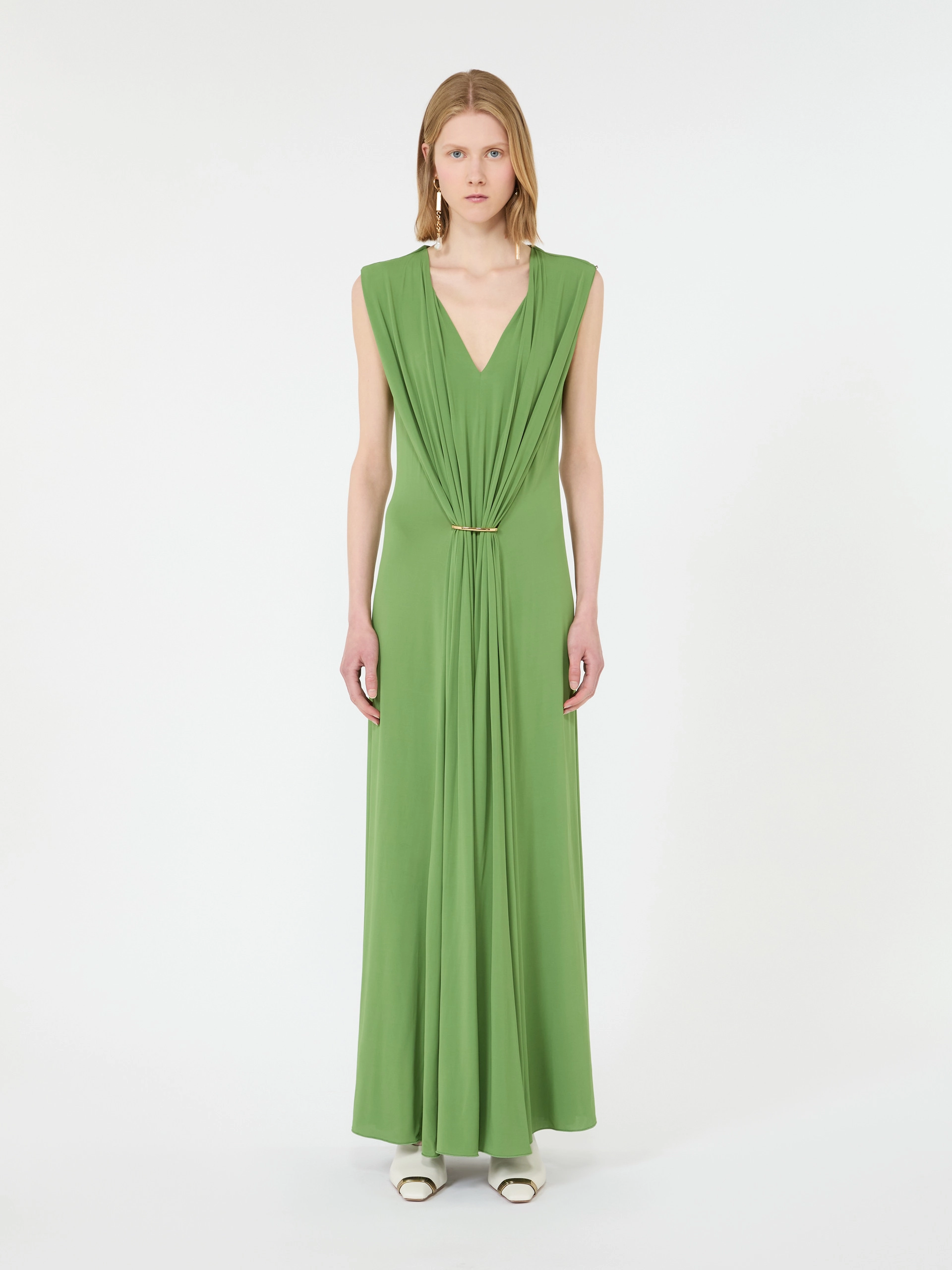 Sleeveless draped viscose jersey dress - LIME GREEN - Sportmax - 2