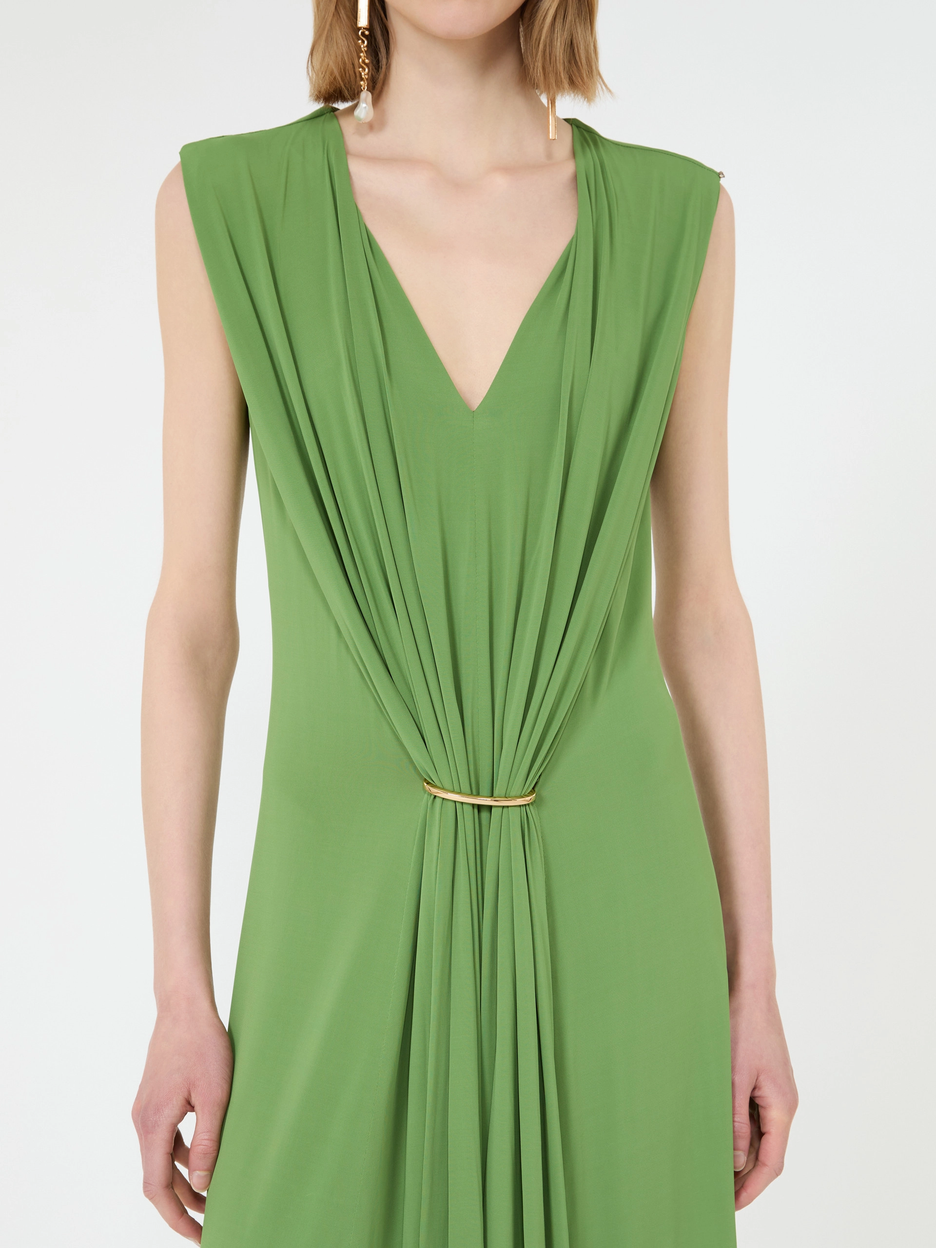 Sleeveless draped viscose jersey dress - LIME GREEN - Sportmax - 4