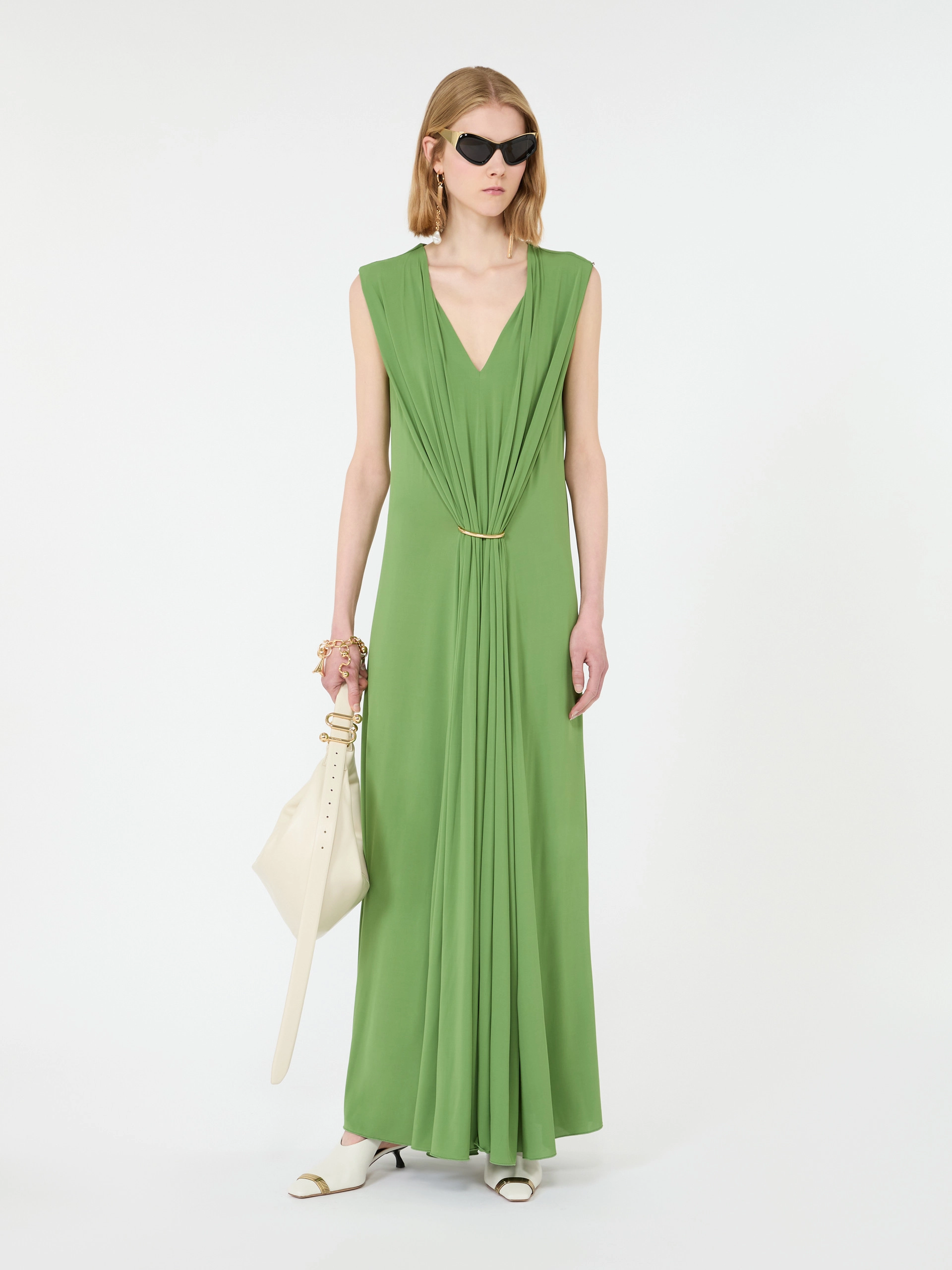 Sleeveless draped viscose jersey dress - LIME GREEN - Sportmax