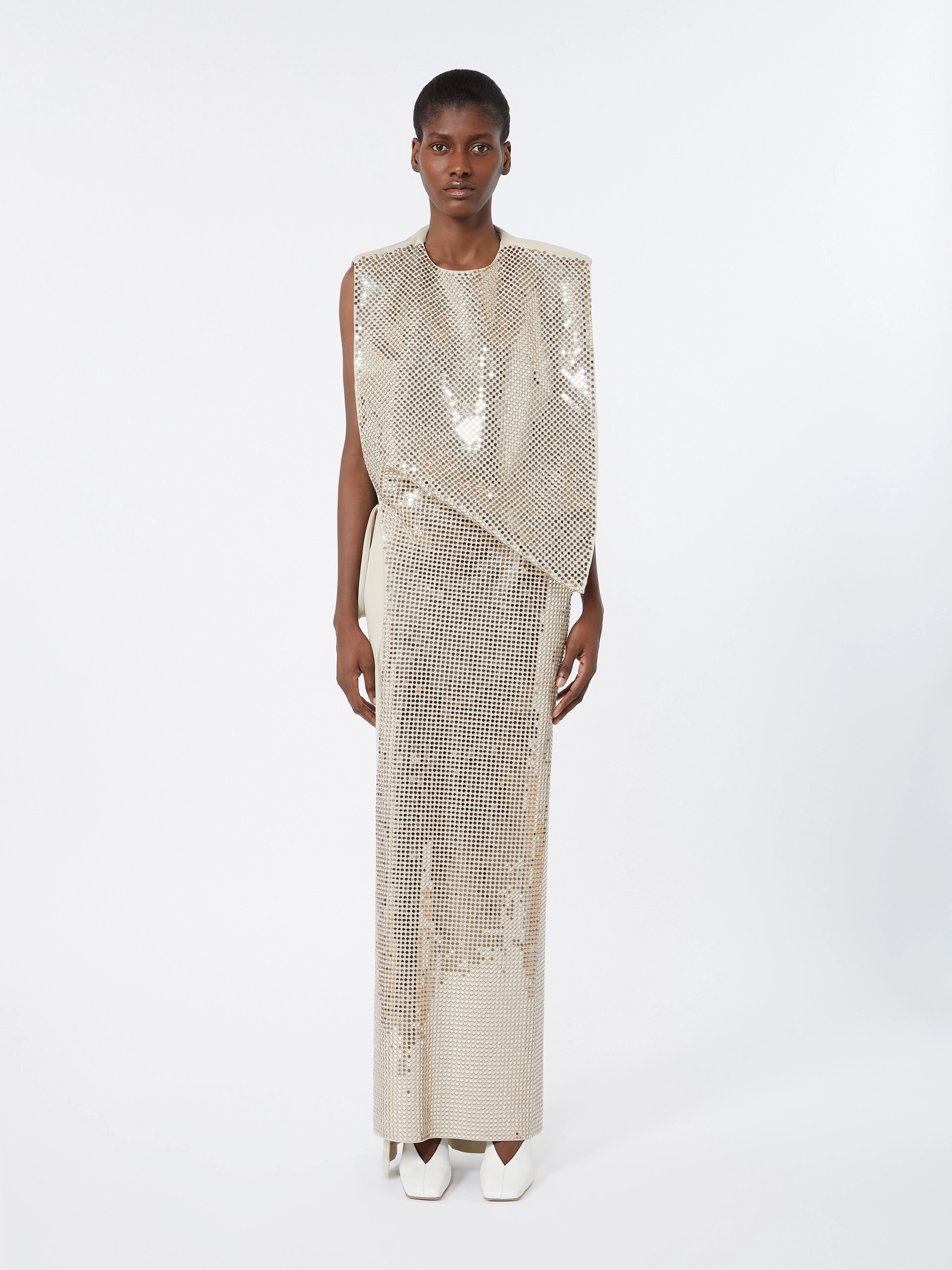 Rhinestone-adorned long cady and organzine dress - OLIVE GREEN - Sportmax - 2