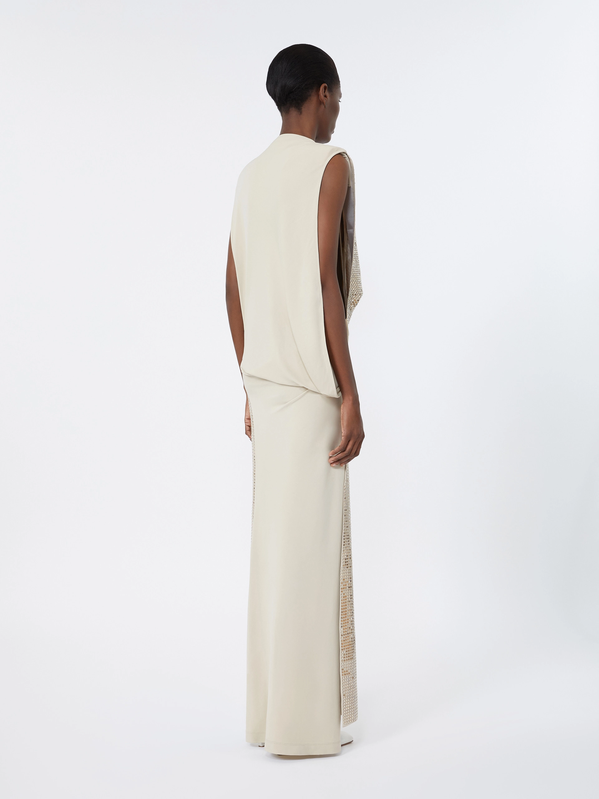 Rhinestone-adorned long cady and organzine dress - OLIVE GREEN - Sportmax - 3