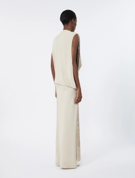 Rhinestone-adorned long cady and organzine dress - OLIVE GREEN - Sportmax - 3
