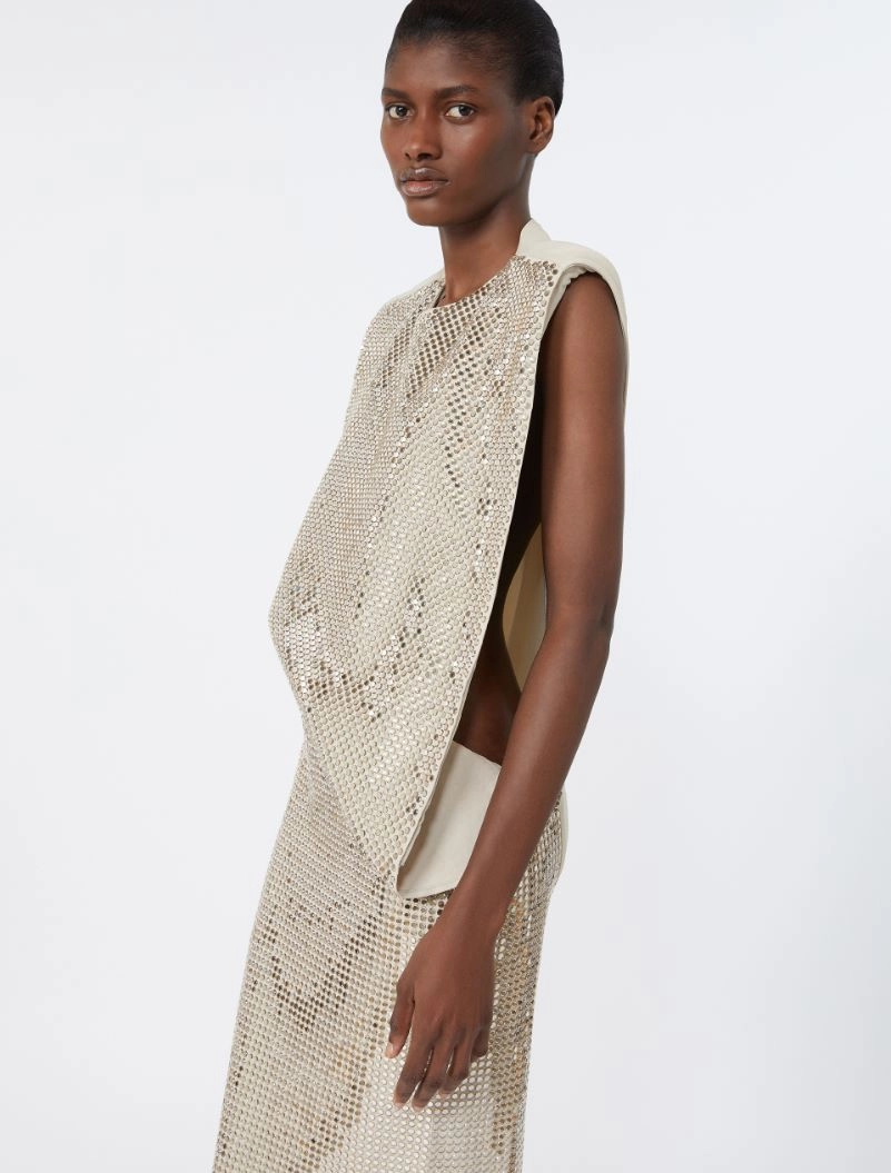 Rhinestone-adorned long cady and organzine dress - OLIVE GREEN - Sportmax - 4