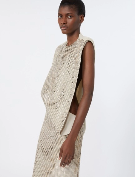 Rhinestone-adorned long cady and organzine dress - OLIVE GREEN - Sportmax - 4