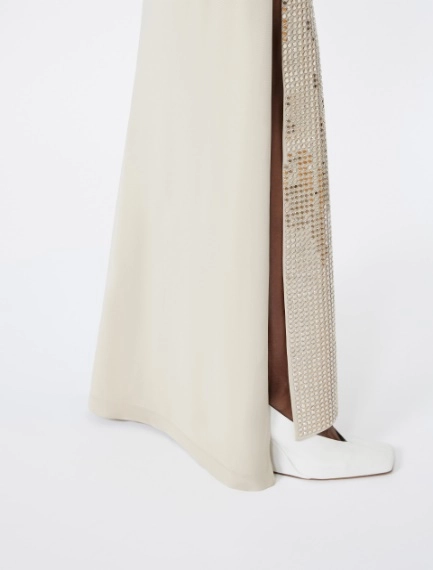 Rhinestone-adorned long cady and organzine dress - OLIVE GREEN - Sportmax - 5