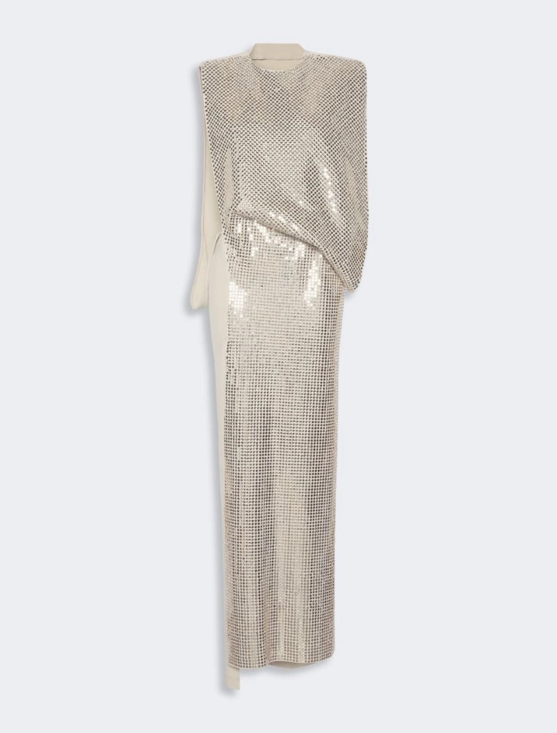 Rhinestone-adorned long cady and organzine dress - OLIVE GREEN - Sportmax - 6