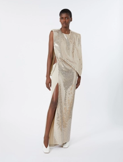 Rhinestone-adorned long cady and organzine dress - Sportmax