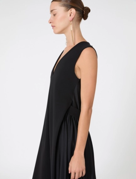 Long plissé-pleated viscose dress - BLACK - Sportmax - 4