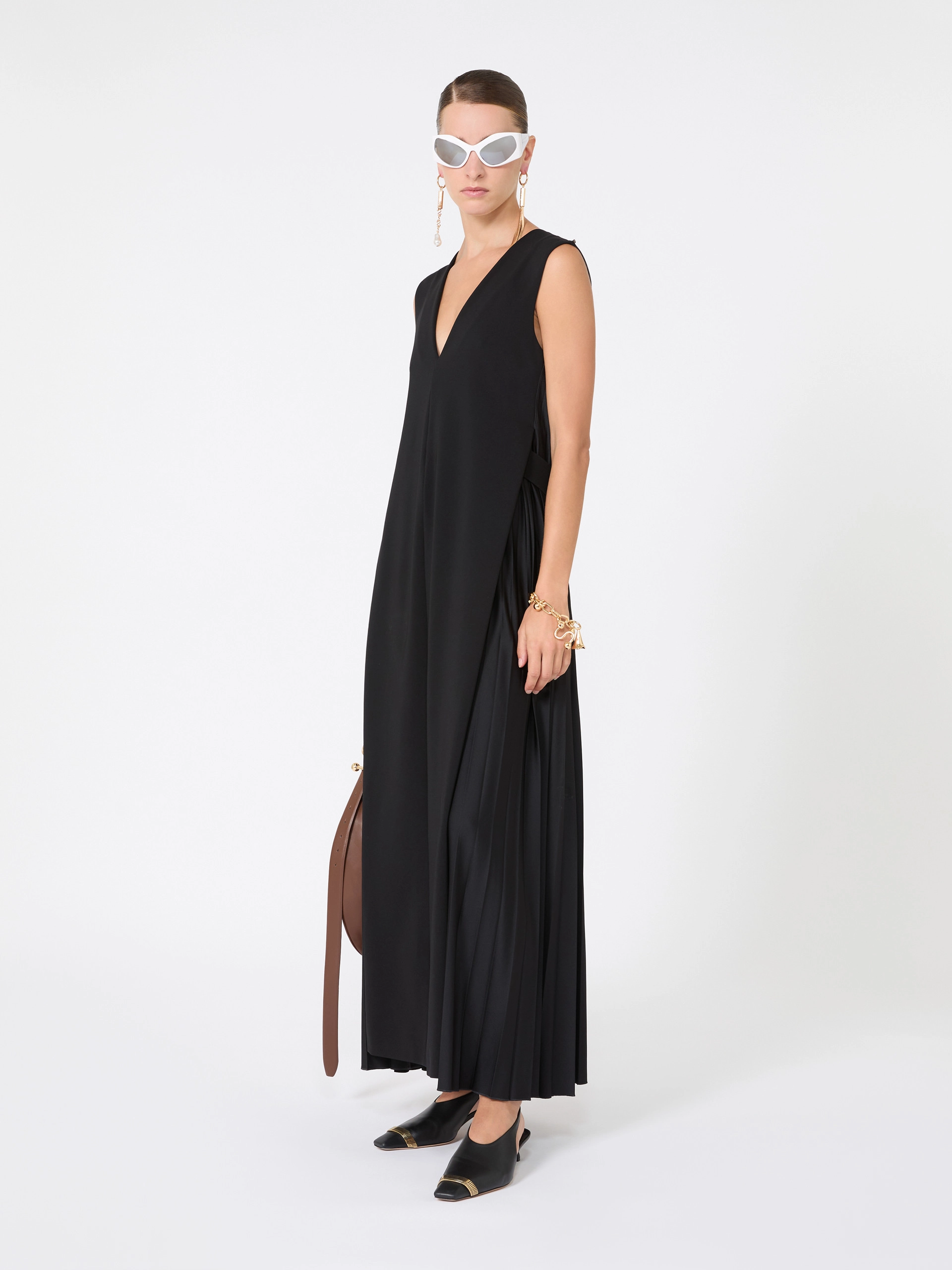 Long plissé-pleated viscose dress - BLACK - Sportmax