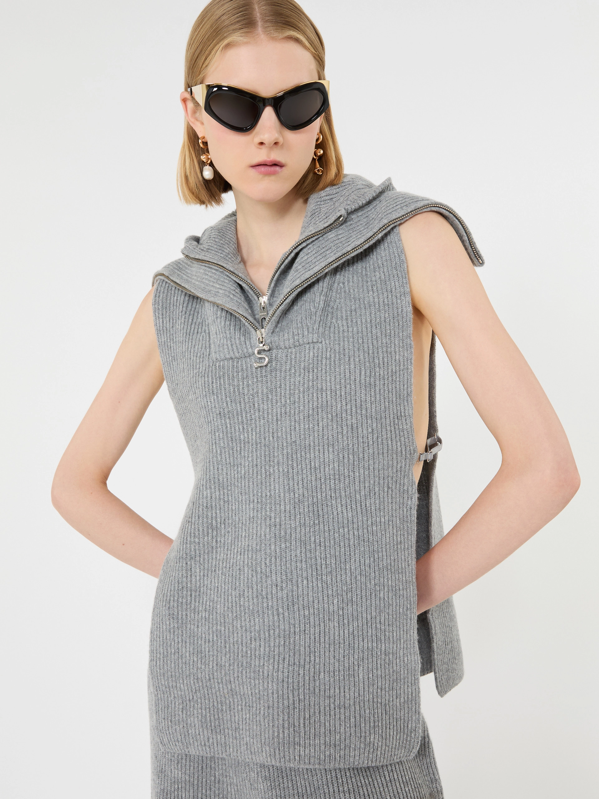 Wool and cashmere hooded gilet insert - MEDIUM GREY - Sportmax - 4