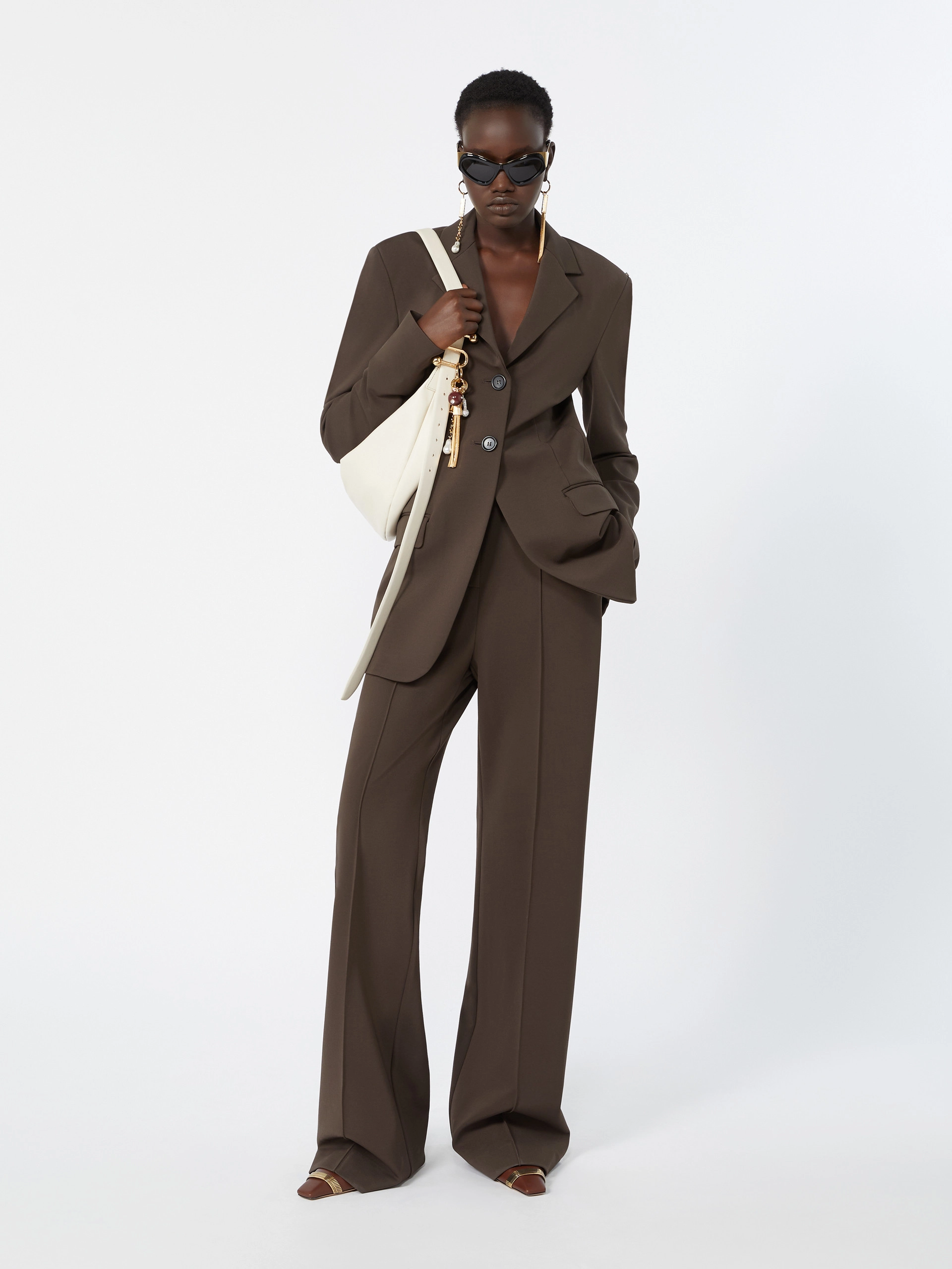 Straight-fit viscose jersey trousers - CHOCOLATE - Sportmax