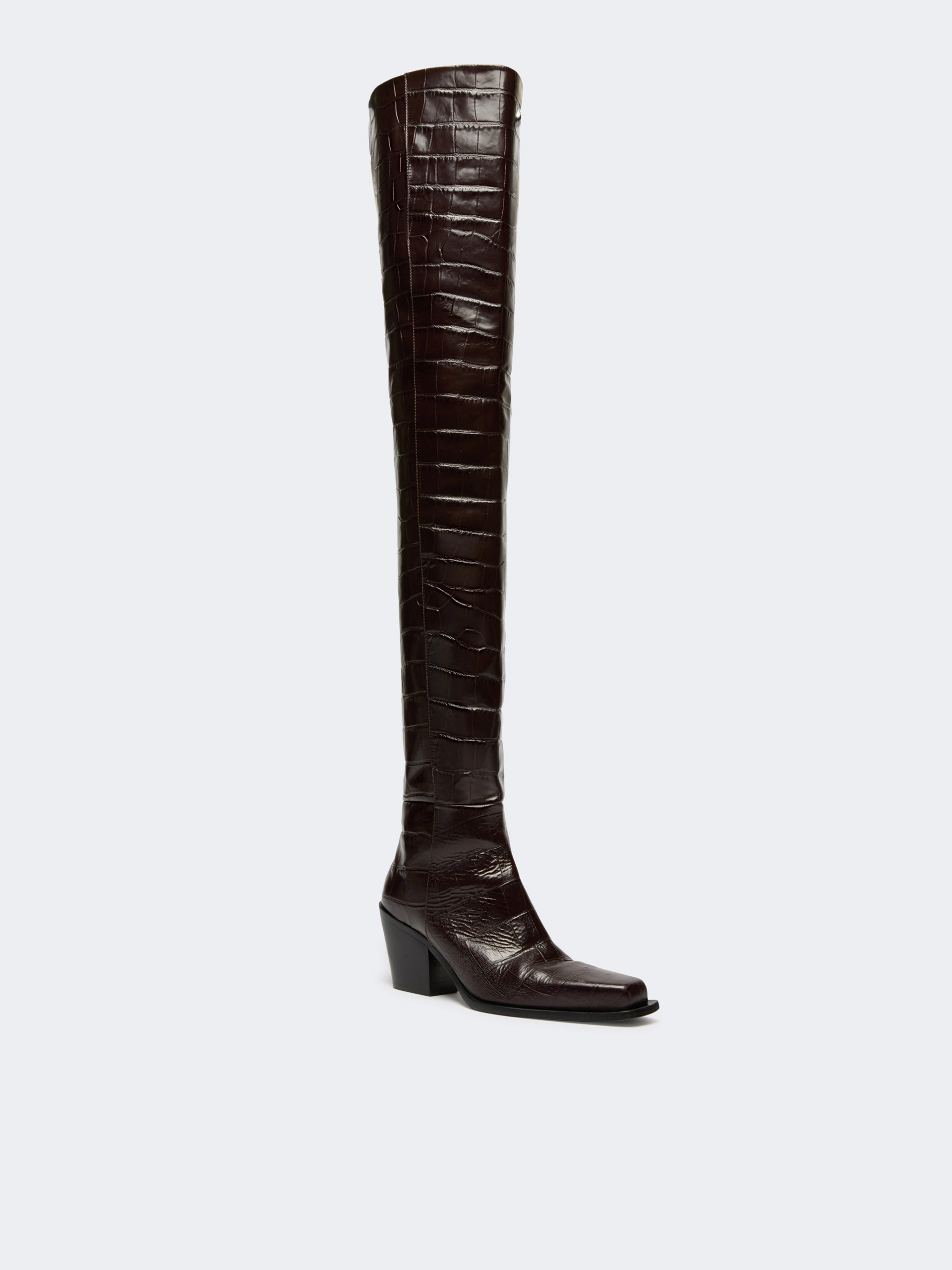 Crocodile-print calfskin thigh-high cowboy boots - BROWN - Sportmax - 2