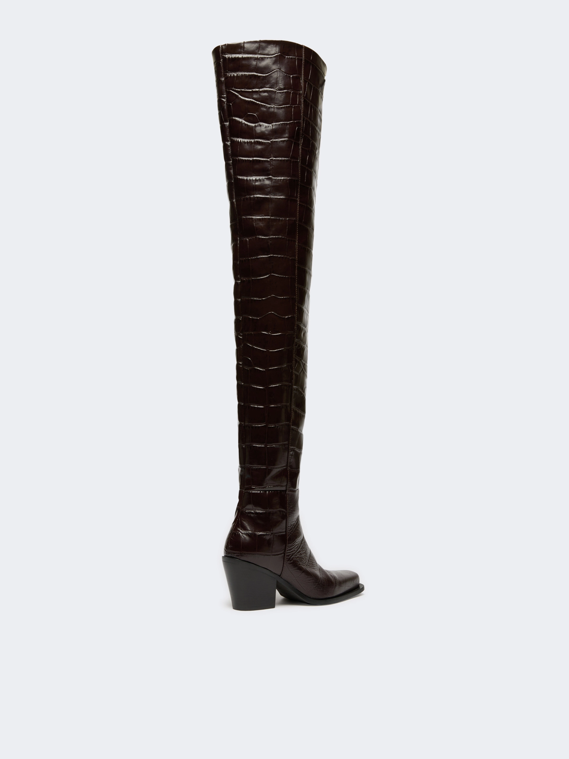Crocodile-print calfskin thigh-high cowboy boots - BROWN - Sportmax - 3