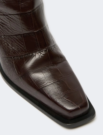 Crocodile-print calfskin thigh-high cowboy boots - BROWN - Sportmax - 4