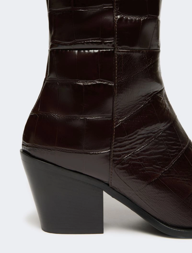 Crocodile-print calfskin thigh-high cowboy boots - BROWN - Sportmax - 5