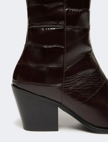 Crocodile-print calfskin thigh-high cowboy boots - BROWN - Sportmax - 5