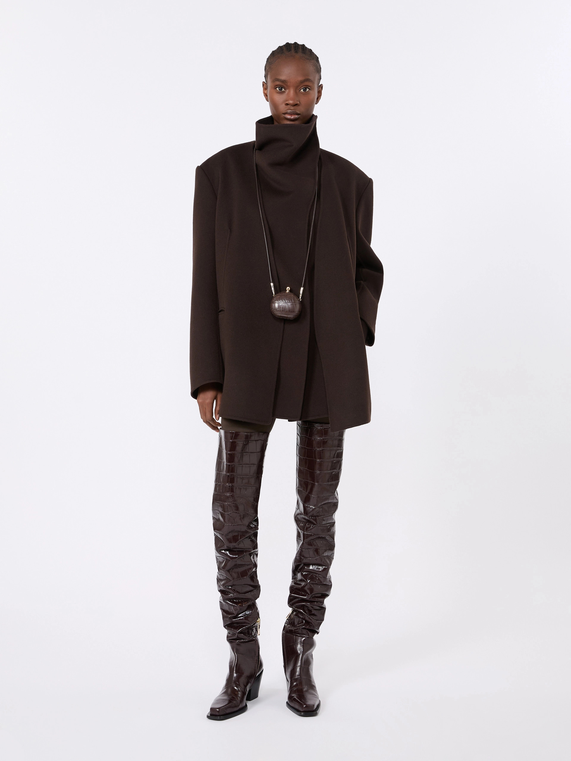 Crocodile-print calfskin thigh-high cowboy boots - BROWN - Sportmax - 7