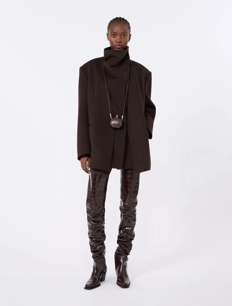 Crocodile-print calfskin thigh-high cowboy boots - BROWN - Sportmax - 7