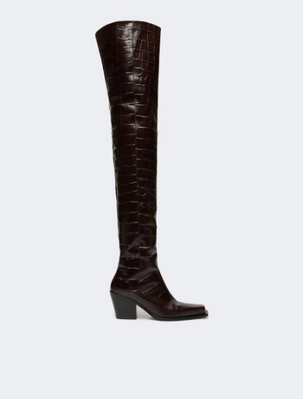 Crocodile-print calfskin thigh-high cowboy boots - Sportmax